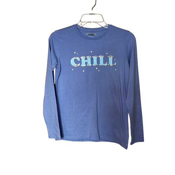 J. Crew Glitter Chill Graphic Tee in Blue XLarge Girls New Womens Long Sleeve - Picture 2 of 6